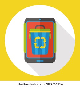 Environmental protection concept flat icon; recycled garbage on cellphone