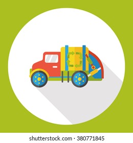 Environmental protection concept flat icon; green energy car; recycle car