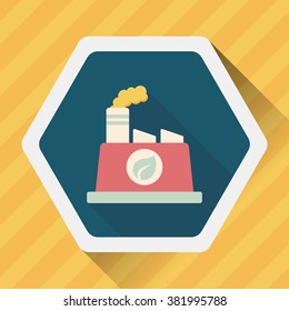 Environmental protection concept flat icon with long shadow,eps10; The factory do well on emission to not pollute the air and environment