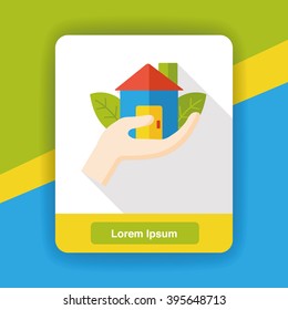 Environmental protection concept flat icon; green house
