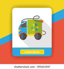 Environmental protection concept flat icon; green energy car; recycle car
