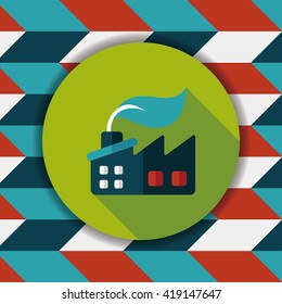 Environmental protection concept flat icon with long shadow,eps10; The factory do well on emission to not pollute the air and environment