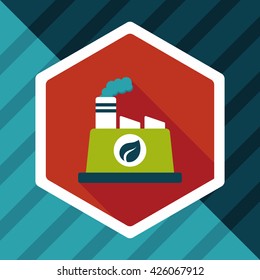Environmental protection concept flat icon with long shadow,eps10; The factory do well on emission to not pollute the air and environment
