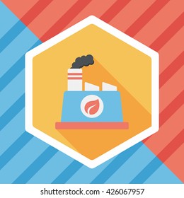 Environmental protection concept flat icon with long shadow,eps10; The factory do well on emission to not pollute the air and environment