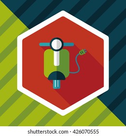 Environmental protection concept flat icon with long shadow,eps10; Reduce riding a motorcycle, reduce air pollution; Electric Motorcycles