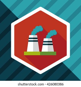 Environmental protection concept flat icon with long shadow,eps10; The factory do well on emission to not pollute the air and environment