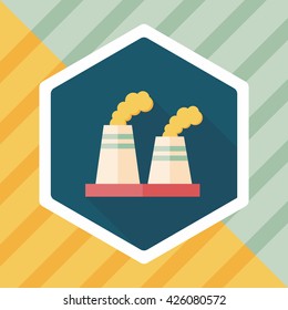 Environmental protection concept flat icon with long shadow,eps10; The factory do well on emission to not pollute the air and environment