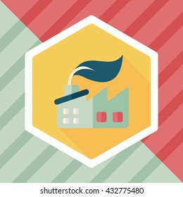 Environmental protection concept flat icon with long shadow,eps10; The factory do well on emission to not pollute the air and environment
