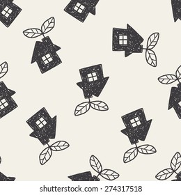 Environmental protection concept; greenhouses; green house; doodle seamless pattern background