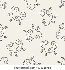 Environmental protection concept; Reduce the use of gasoline, reduce air pollution; Electric Car; doodle seamless pattern background