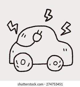 Environmental protection concept; Reduce the use of gasoline, reduce air pollution; Electric Car; doodle