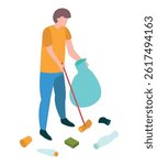 Environmental protection concept: Waste sorting process, on transparent background, 3d isometric vector illustration