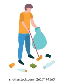Environmental protection concept: Waste sorting process, on transparent background, 3d isometric vector illustration