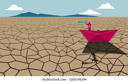Environmental protection, drought cracking. The white clouds are in the sky.