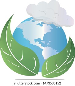 Environmental Protection earth with leafs and clouds in nice colours. Earth illustration eps10