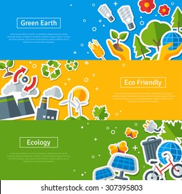 Environmental Protection. Ecology Concept Horizontal Banners Set in Flat Style. Vector illustration. 