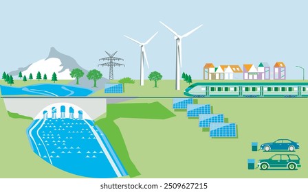 Environmental protection and energy industry, illustration