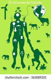 Environmental protection and frienly, conceptual vector illustration. Ecologe, envirnment, green, wildlife.