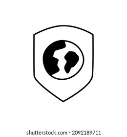 Icono de protección ambiental en glifo plano negro, estilo relleno aislado en fondo blanco
