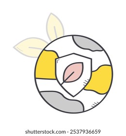 Environmental Protection Icon – Leaf and Shield Inside a Globe Symbolizing Conservation and Eco-Friendly Practices