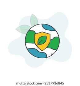 Environmental Protection Icon – Leaf and Shield Inside a Globe Symbolizing Conservation and Eco-Friendly Practices