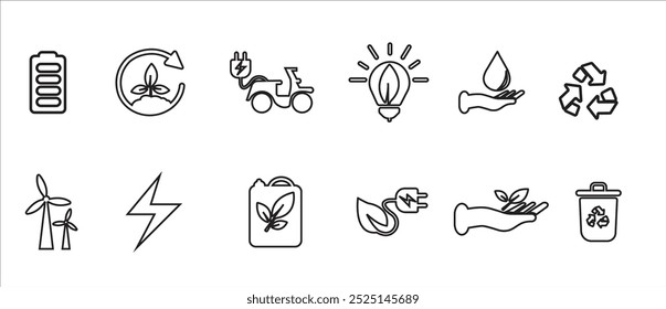 Conjunto de ícones de proteção ambiental. Ilustração de vetor de ícones de proteção do ambiente. Energia, ícones do ecossistema