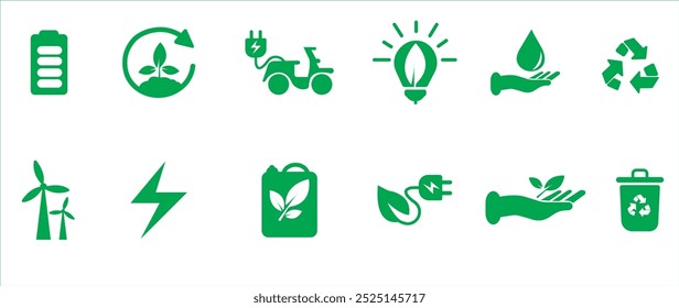 Conjunto de ícones de proteção ambiental. Ilustração de vetor de ícones de proteção do ambiente. Energia, ícones do ecossistema