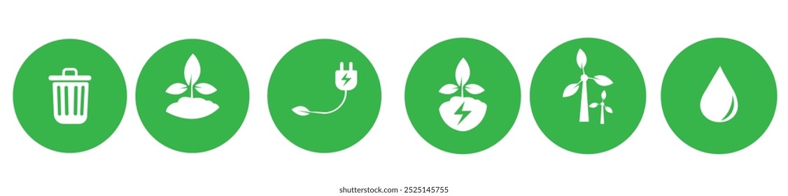 Conjunto de ícones de proteção ambiental. Ilustração de vetor de ícones de proteção do ambiente. Energia, ícones do ecossistema