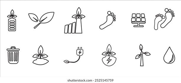 Conjunto de ícones de proteção ambiental. Ilustração de vetor de ícones de proteção do ambiente. Energia, ícones do ecossistema