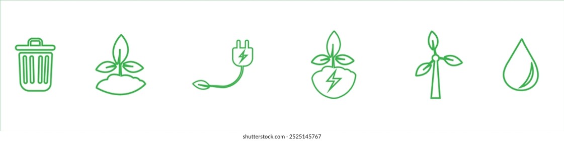 Conjunto de ícones de proteção ambiental. Ilustração de vetor de ícones de proteção do ambiente. Energia, ícones do ecossistema
