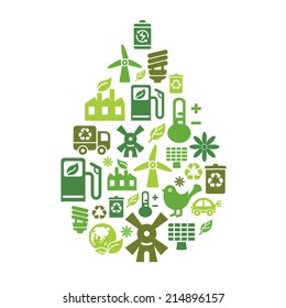 Environmental Protection Icons in Drop Shape