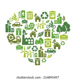 Environmental Protection Icons in Heart Shape