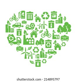 Environmental Protection Icons in Heart Shape