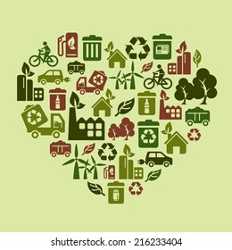 Environmental Protection Icons in Heart Shape