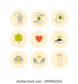 Environmental protection icons set in minimalistic style. Vector illustration.