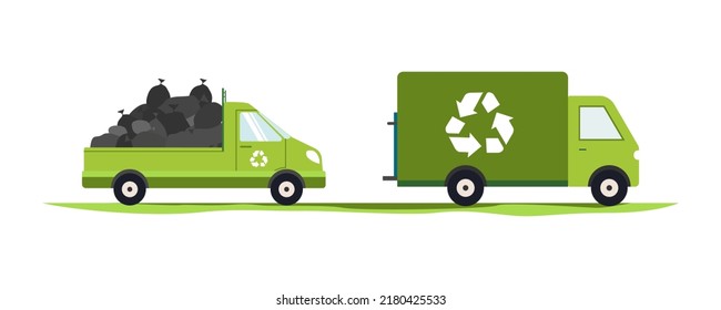 Environmental protection illustration set. Characters collecting plastic trash. Trying reduce co2 emission. Working green recycling industry. Vector.