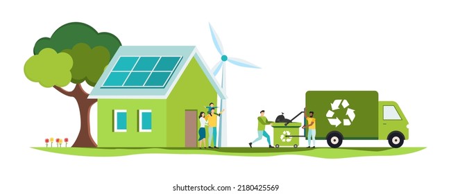 Umweltzeichen-Illustrationssatz. Zeichen, die Plastikmüll sammeln. Versuchen Sie, die CO2-Emissionen zu reduzieren. Arbeiten in der grünen Recycling-Industrie. Vektorgrafik.