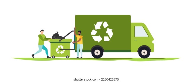 Environmental protection illustration set. Characters collecting plastic trash. Trying reduce co2 emission. Working green recycling industry. Vector.