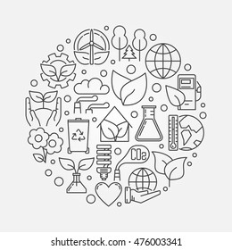Environmental protection illustration. Vector round ecology and nature creative symbol in thin line style 