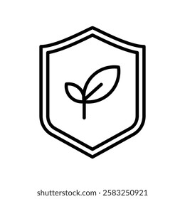 
Environmental Protection line icon, Simple shield design with plant inside. ideal for naturethemed logos, environmental campaigns, and ecofriendly branding materials for businesses.
