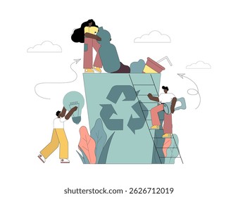 Environmental protection. Little people are recycling waste. Waste sorting