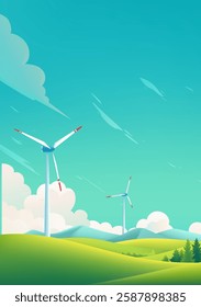 Environmental protection poster design wind turbines in a natural environment