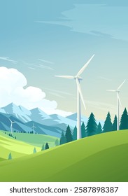 Environmental protection poster design wind turbine in the mountains