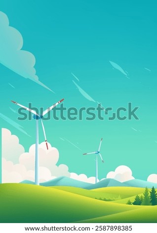 Environmental protection poster design wind turbines in a natural environment
