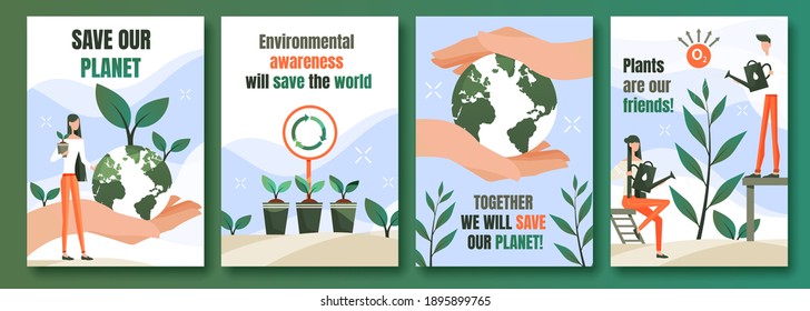 Environmental protection posters set.The posters are calling for environmental protection.
