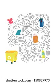 Environmental protection, recycling,Tanks for rubbish, Glass,Plastic,Iron,Paper. 	 labyrinth,maze, game for kids,children game
