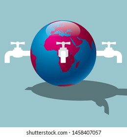 Environmental protection, saving water. Isolated on blue background.