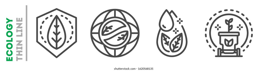 Environmental protection set of thin line icons on white. Outline ecology pictograms collection. Urban greening, nature preservation, eco friendly vector elements for infographic, web, logos.