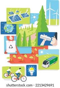 environmental protection and sustainability, supporting earth together, recycling waste, growing plants and choosing renewable resources