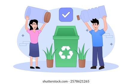 Environmental protection trash recycling garbage bin. Plastic green.
